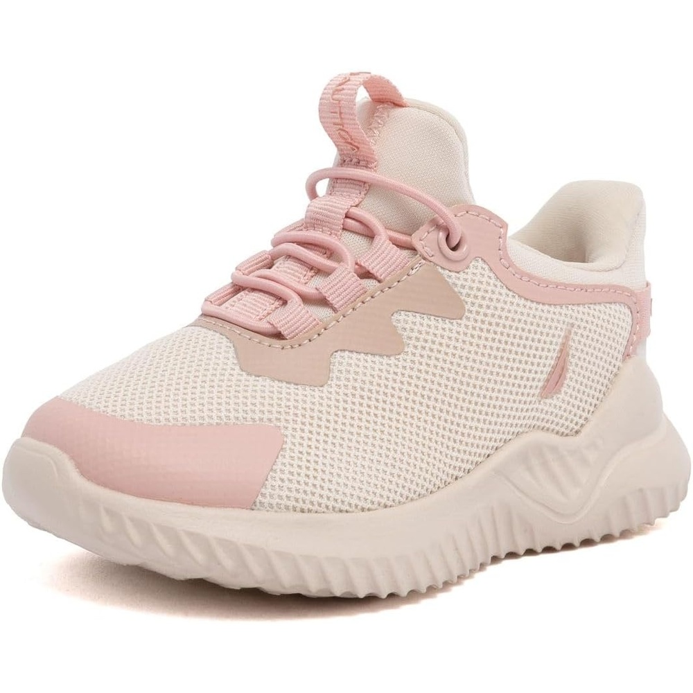 image:imageNautica Girls Toddler Knit SlipOn Sneakers with Max Comfort Sole Bungee Closure Tennis Running Shoes for School and Play ToddlerLittle KidBone Tan Pink
