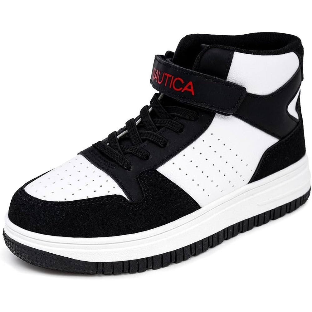 image:imageNautica Kids Boys and Girls High Top Shoe Casual Fashion Basketball Boot Sneakers Big KidLittle Kid Sizes HorizonWhite Black Red