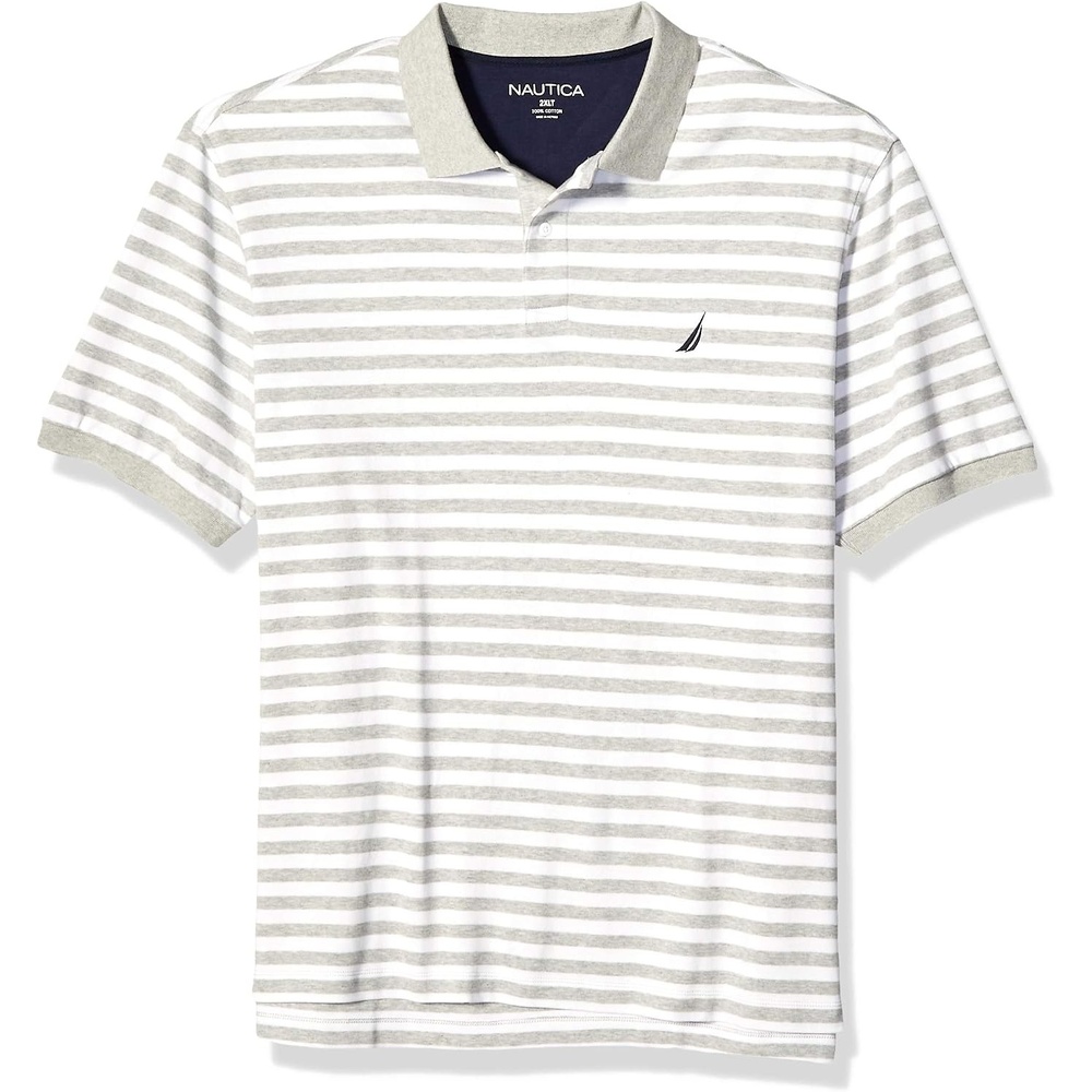 image:imageNautica Mens Classic Fit 100 Cotton Soft Short Sleeve Stripe Polo ShirtGrey Heather