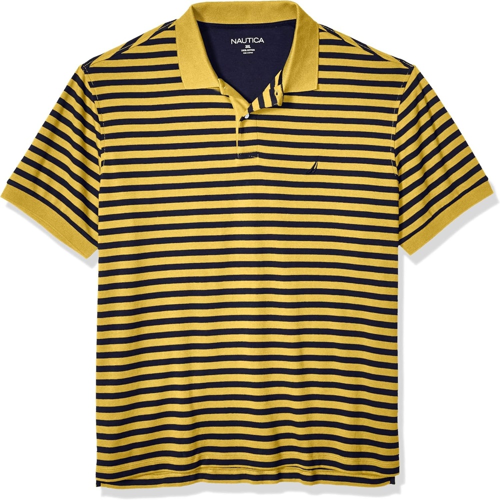 image:imageNautica Mens Classic Fit 100 Cotton Soft Short Sleeve Stripe Polo ShirtMustard Field