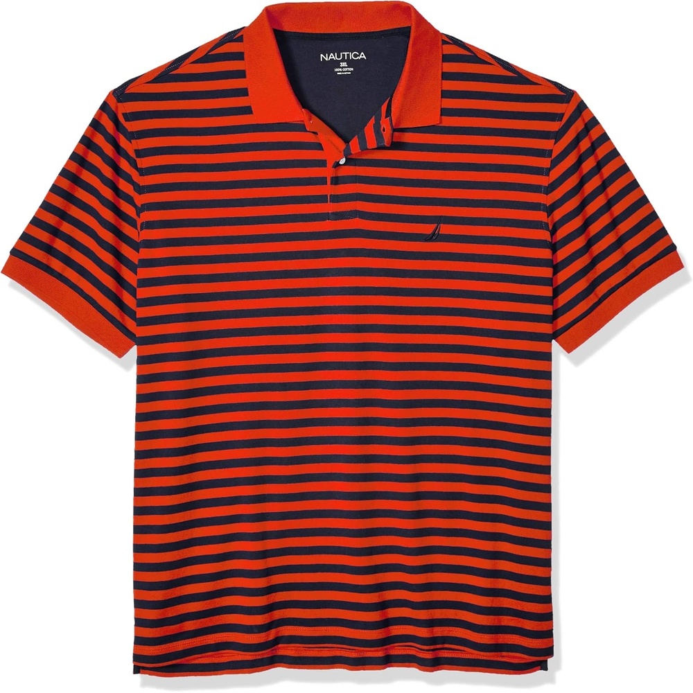 image:imageNautica Mens Classic Fit 100 Cotton Soft Short Sleeve Stripe Polo ShirtOrange Poppy