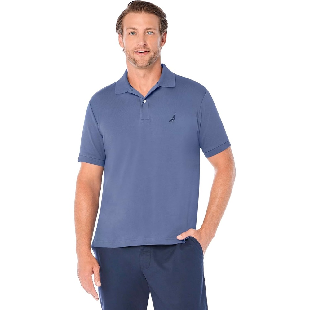 image:imageNautica Mens Classic Fit Short Sleeve Dual Tipped Collar Polo ShirtBlue Indigo Solid