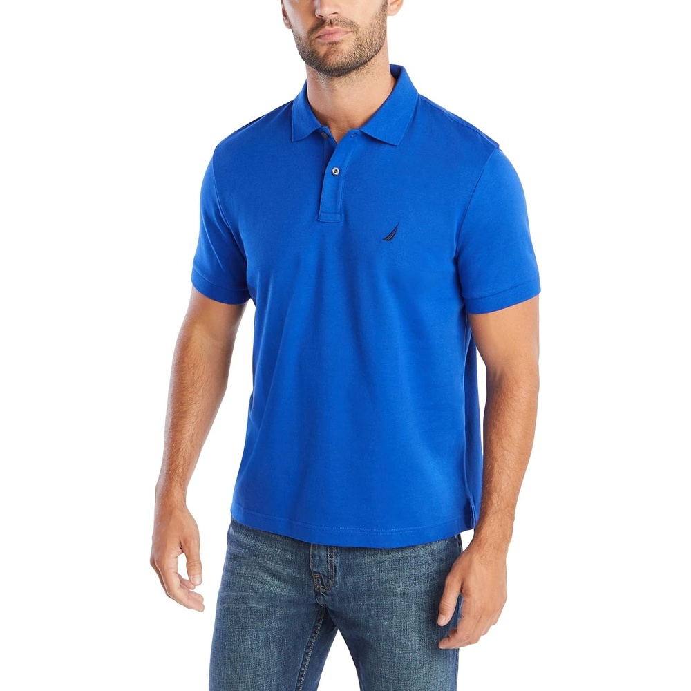 image:imageNautica Mens Classic Fit Short Sleeve Dual Tipped Collar Polo ShirtBright Cobalt Solid