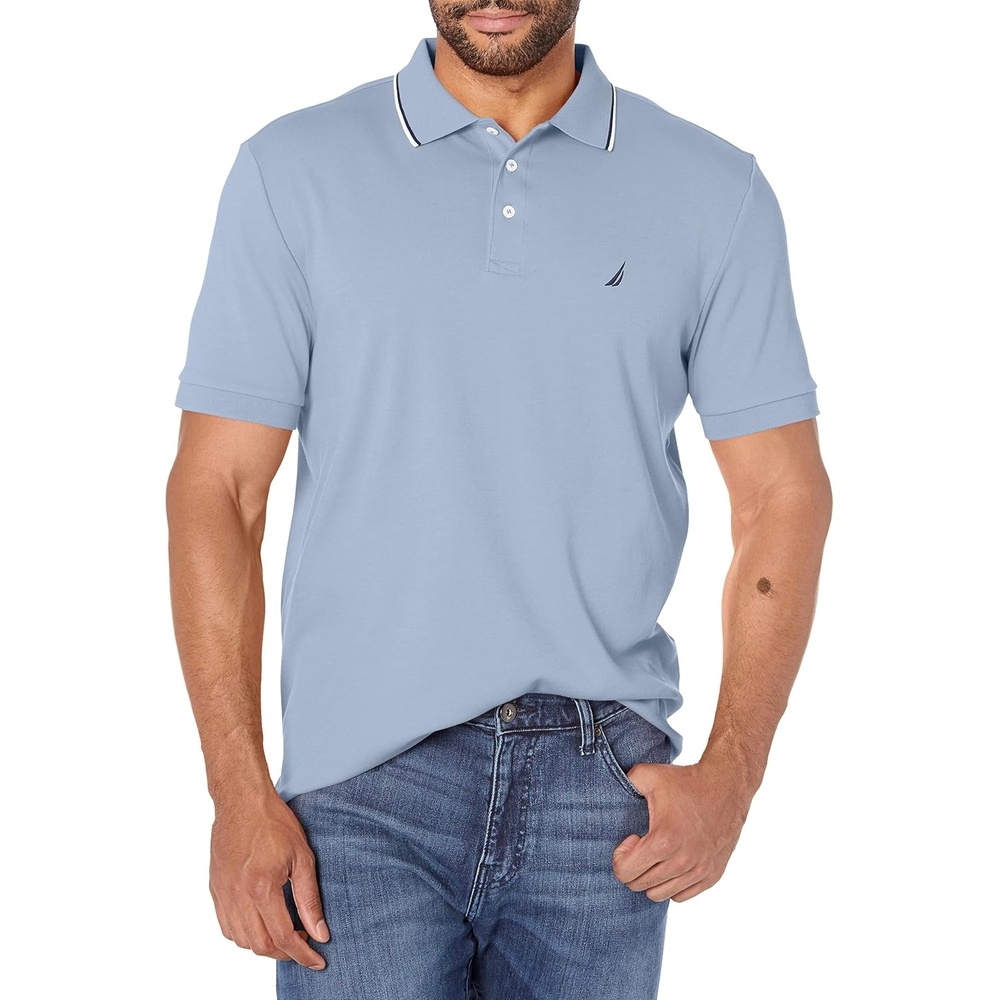 image:imageNautica Mens Classic Fit Short Sleeve Dual Tipped Collar Polo ShirtLake City Blue