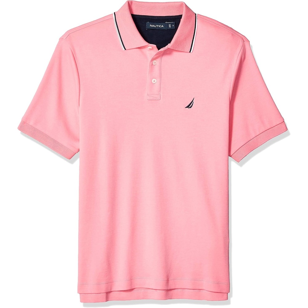 image:imageNautica Mens Classic Fit Short Sleeve Dual Tipped Collar Polo ShirtPink