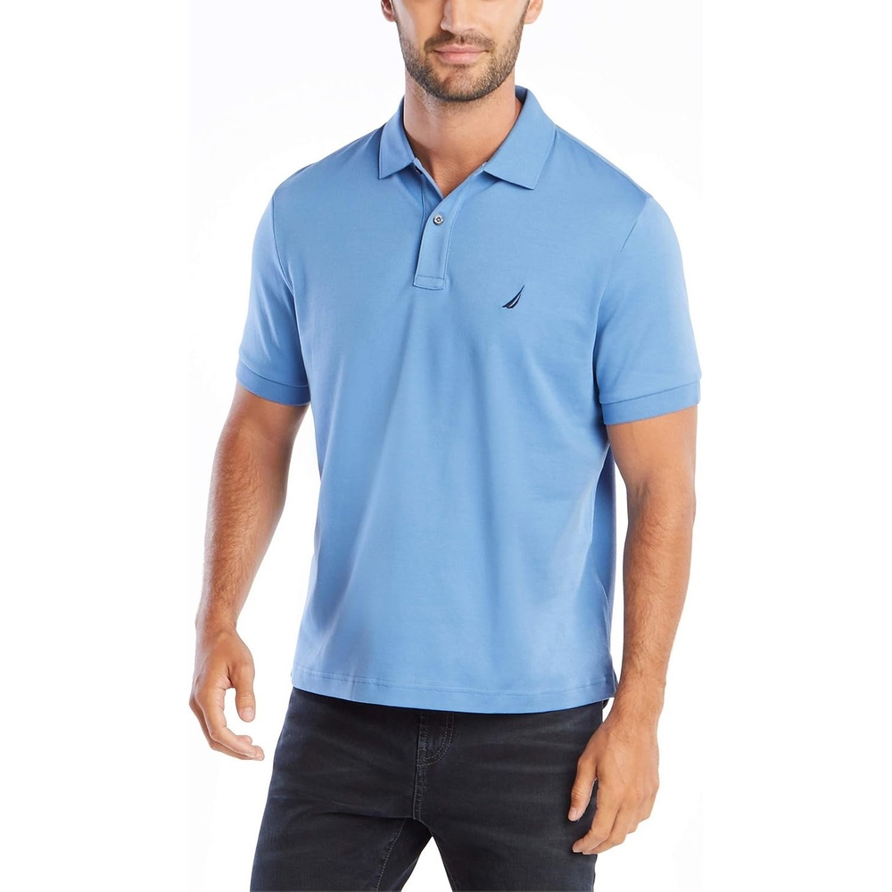 image:imageNautica Mens Classic Fit Short Sleeve Dual Tipped Collar Polo ShirtRivieria Blue Solid