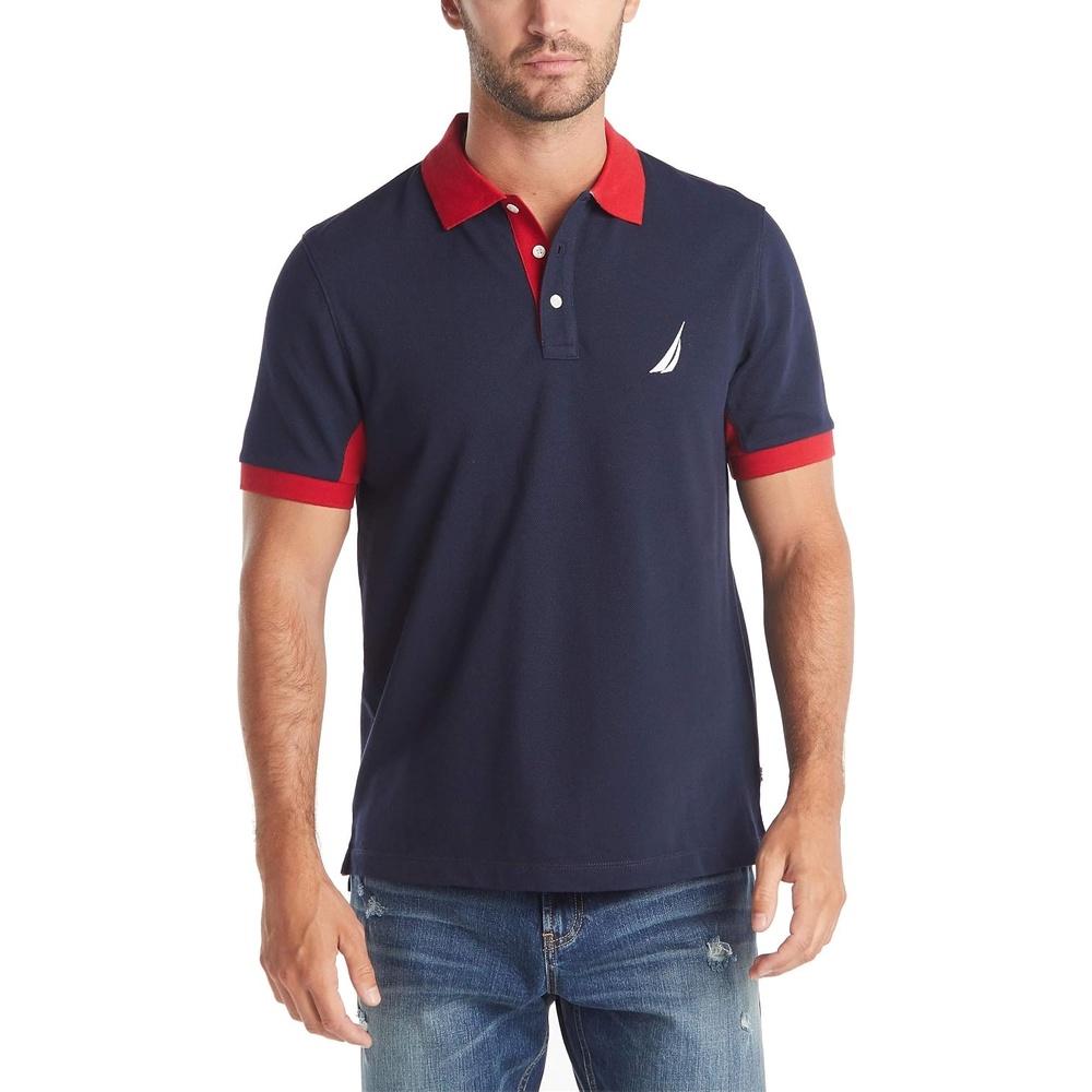 image:imageNautica Mens Classic Fit Short Sleeve Performance Pique Polo ShirtNavy