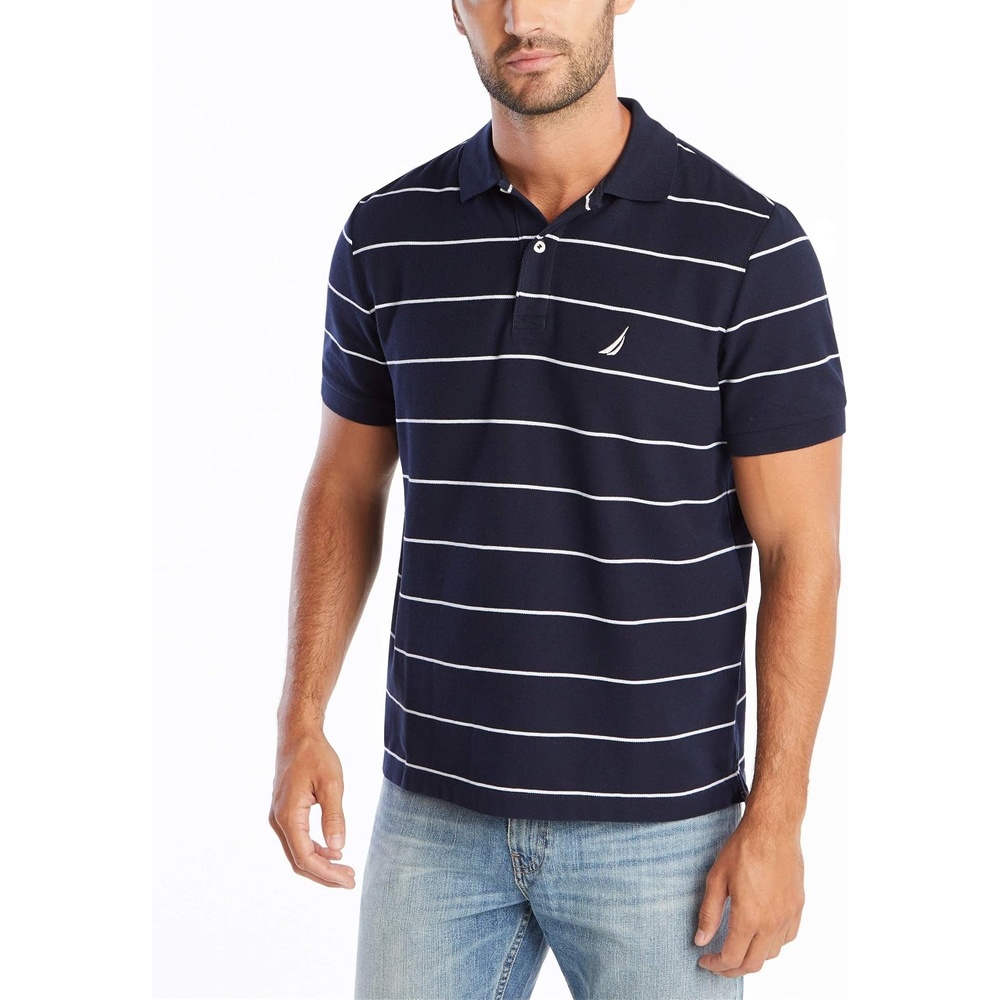 image:imageNautica Mens Classic Short Sleeve Striped Polo T ShirtNavy