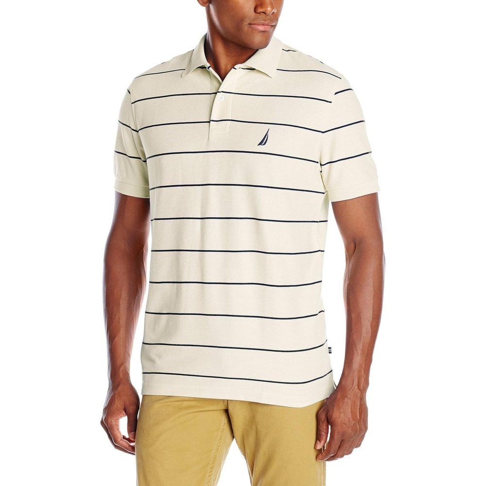 image:imageNautica Mens Classic Short Sleeve Striped Polo T ShirtSail Cream