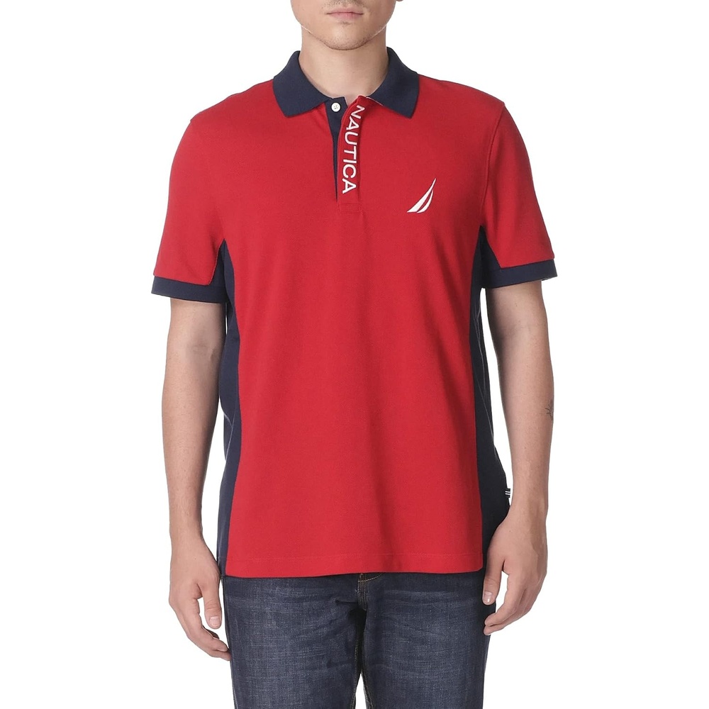 image:imageNautica Mens Short Sleeve Color Block Performance Pique Polo ShirtNautica Red