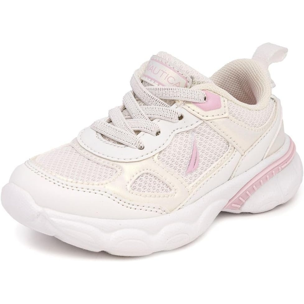 image:imageNautica Toddler Boys amp Girls Athletic Running Sneakers Lightweight Breathable Mesh Tennis Shoes with Bungee Laces Comfortable Walking amp School FootwearWhite Iridescent Pink