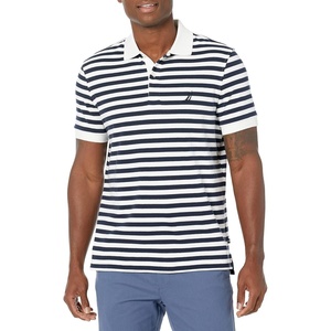 Nautica Men’s Classic Fit 100% Cotton Soft Short Sleeve Stripe Polo Shirt(Bright White)