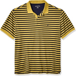 Nautica Men’s Classic Fit 100% Cotton Soft Short Sleeve Stripe Polo Shirt(Mustard Field)