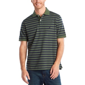 Nautica Men’s Classic Fit 100% Cotton Soft Short Sleeve Stripe Polo Shirt(Pine Forest)