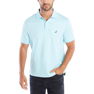Nautica Men’s Classic Fit Short Sleeve Dual Tipped Collar Polo Shirt(Bright Aqua Solid)