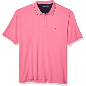 Nautica Men’s Classic Fit Short Sleeve Dual Tipped Collar Polo Shirt(Carnation)