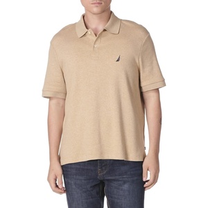 Nautica Men’s Classic Fit Short Sleeve Dual Tipped Collar Polo Shirt(Coastal Camel Heather)