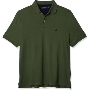 Nautica Men’s Classic Fit Short Sleeve Dual Tipped Collar Polo Shirt(Dark Green)