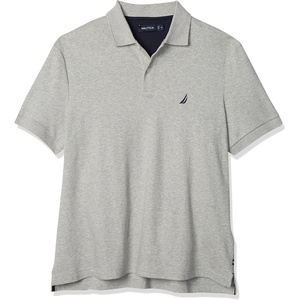 Nautica Men’s Classic Fit Short Sleeve Dual Tipped Collar Polo Shirt(Grey Heather)