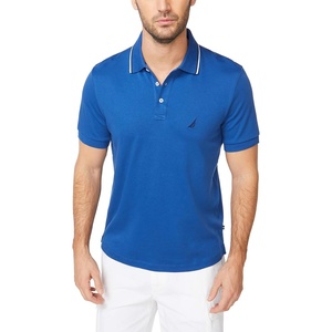 Nautica Men’s Classic Fit Short Sleeve Dual Tipped Collar Polo Shirt(Monaco Blue)