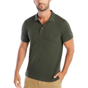 Nautica Men’s Classic Fit Short Sleeve Dual Tipped Collar Polo Shirt(Moss Heather)
