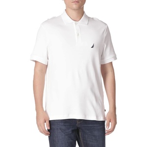 Nautica Men’s Classic Fit Short Sleeve Dual Tipped Collar Polo Shirt(New Bright White)