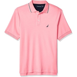 Nautica Men’s Classic Fit Short Sleeve Dual Tipped Collar Polo Shirt(Pink)