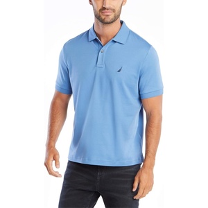 Nautica Men’s Classic Fit Short Sleeve Dual Tipped Collar Polo Shirt(Rivieria Blue Solid)
