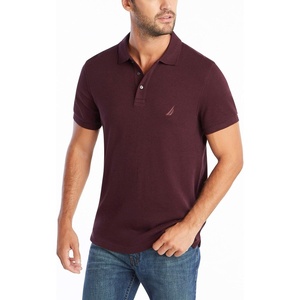 Nautica Men’s Classic Fit Short Sleeve Dual Tipped Collar Polo Shirt(Shipwreck Burgundy Heather)