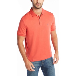 Nautica Men’s Classic Fit Short Sleeve Dual Tipped Collar Polo Shirt(Sunbaked Red Solid)