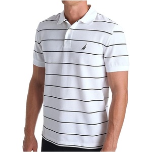 Nautica Mens Classic Short Sleeve Striped Polo T- Shirt(Bright White)