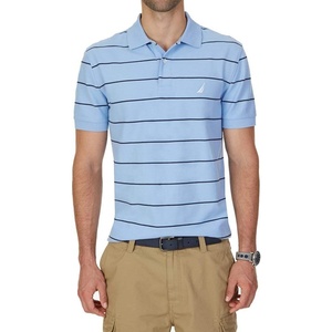 Nautica Mens Classic Short Sleeve Striped Polo T- Shirt(Noon Blue)