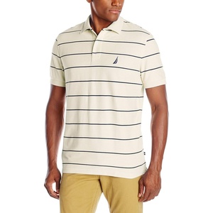 Nautica Mens Classic Short Sleeve Striped Polo T- Shirt(Sail Cream)