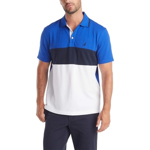 Nautica Men’s Short Sleeve 100% Cotton Pique Color Block Polo Shirt(Bright Cobalt)