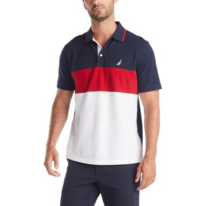 Nautica Men’s Short Sleeve 100% Cotton Pique Color Block Polo Shirt(Navy)