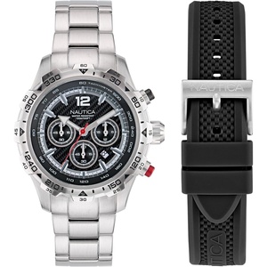 Nautica Men’s Stainless Steel Bracelet & Black Silicone Strap Watch (Model: NAPNSS405)