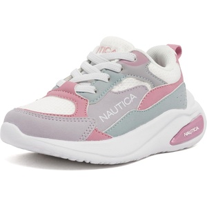 Nautica Toddler Boys & Girls Athletic Running Sneakers – Lightweight Breathable Mesh Tennis Shoes with Bungee Laces, Comfortable Walking & School Footwear(Pink Lilac Blue)