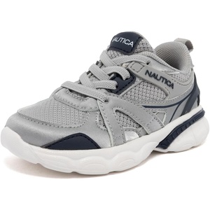 Nautica Toddler Boys & Girls Athletic Running Sneakers – Lightweight Breathable Mesh Tennis Shoes with Bungee Laces, Comfortable Walking & School Footwear(White Silver Navy)
