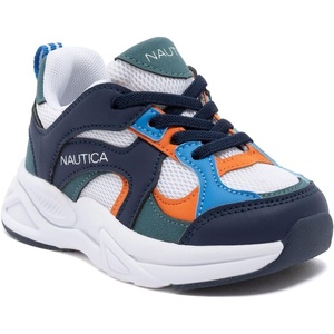 Nautica Toddler Boys & Girls Athletic Running Sneakers – Lightweight Breathable Mesh Tennis Shoes with Bungee Laces, Comfortable Walking & School Footwear(Navy Teal Orange)