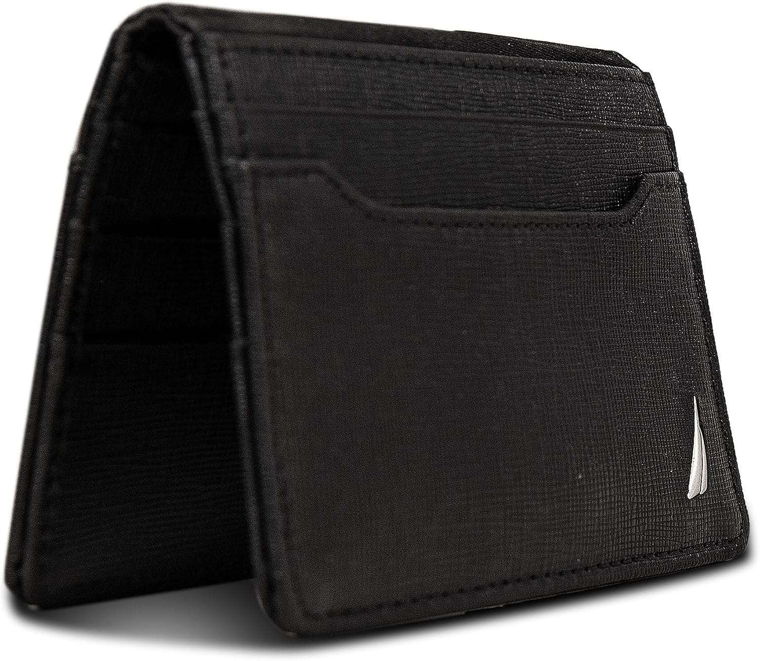 image:imageNautica Mens Slim Wallet Card Case RFID Blocking ID Window Minimalist Lightweight Genuine LeatherSaffiano Black