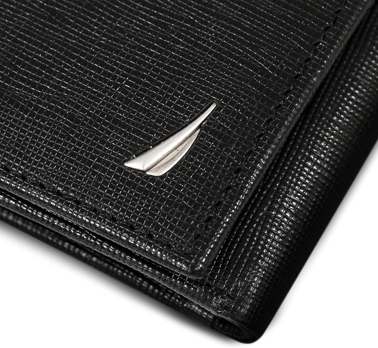 image:imageNautica Mens Trifold Wallet RFID Blocking Protection ID Window Card Slots Genuine Leather DurableSaffiano Black