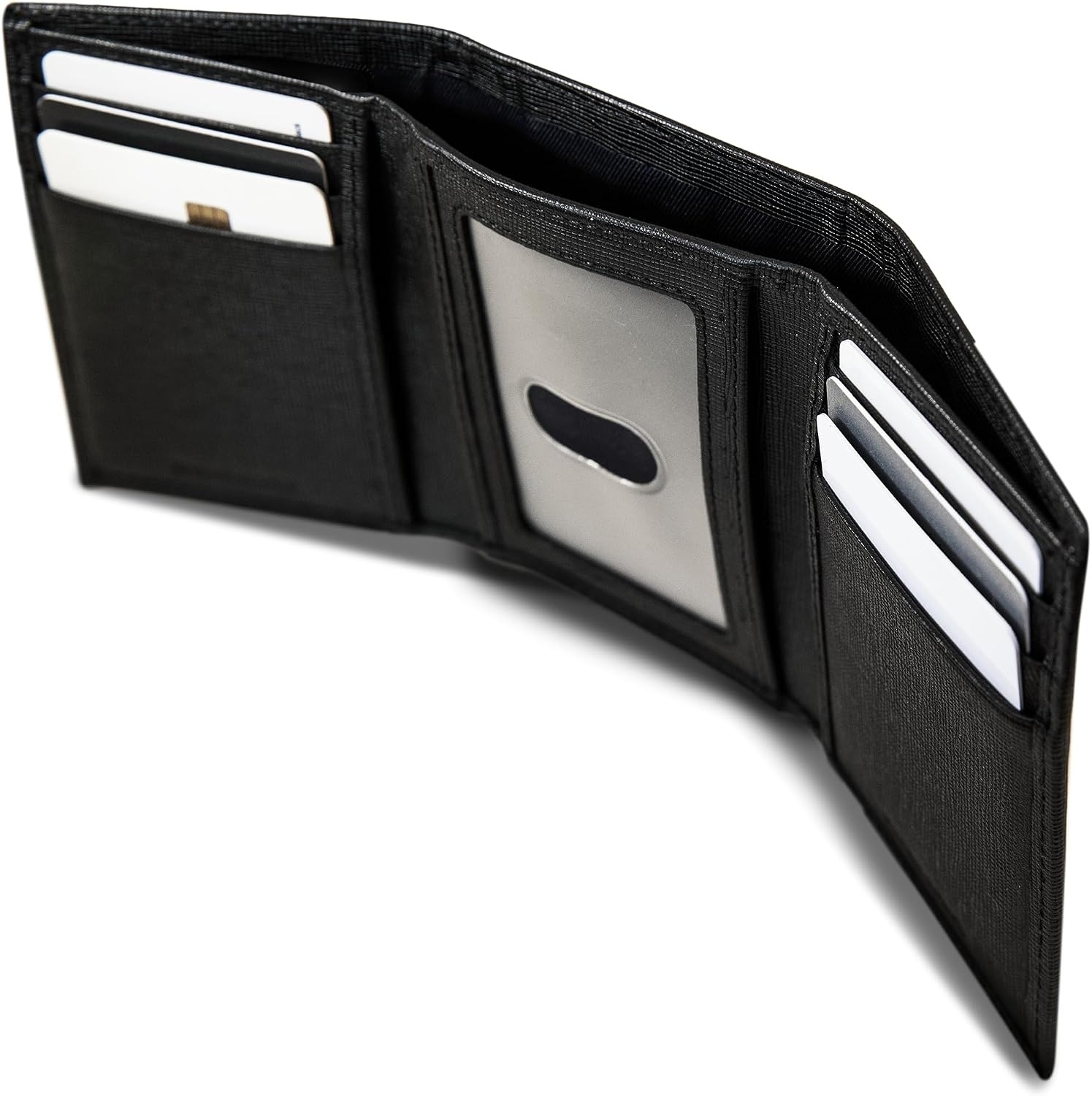 image:imageNautica Mens Trifold Wallet RFID Blocking Protection ID Window Card Slots Genuine Leather DurableSaffiano Black