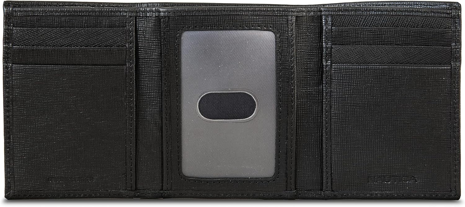 image:imageNautica Mens Trifold Wallet RFID Blocking Protection ID Window Card Slots Genuine Leather DurableSaffiano Black