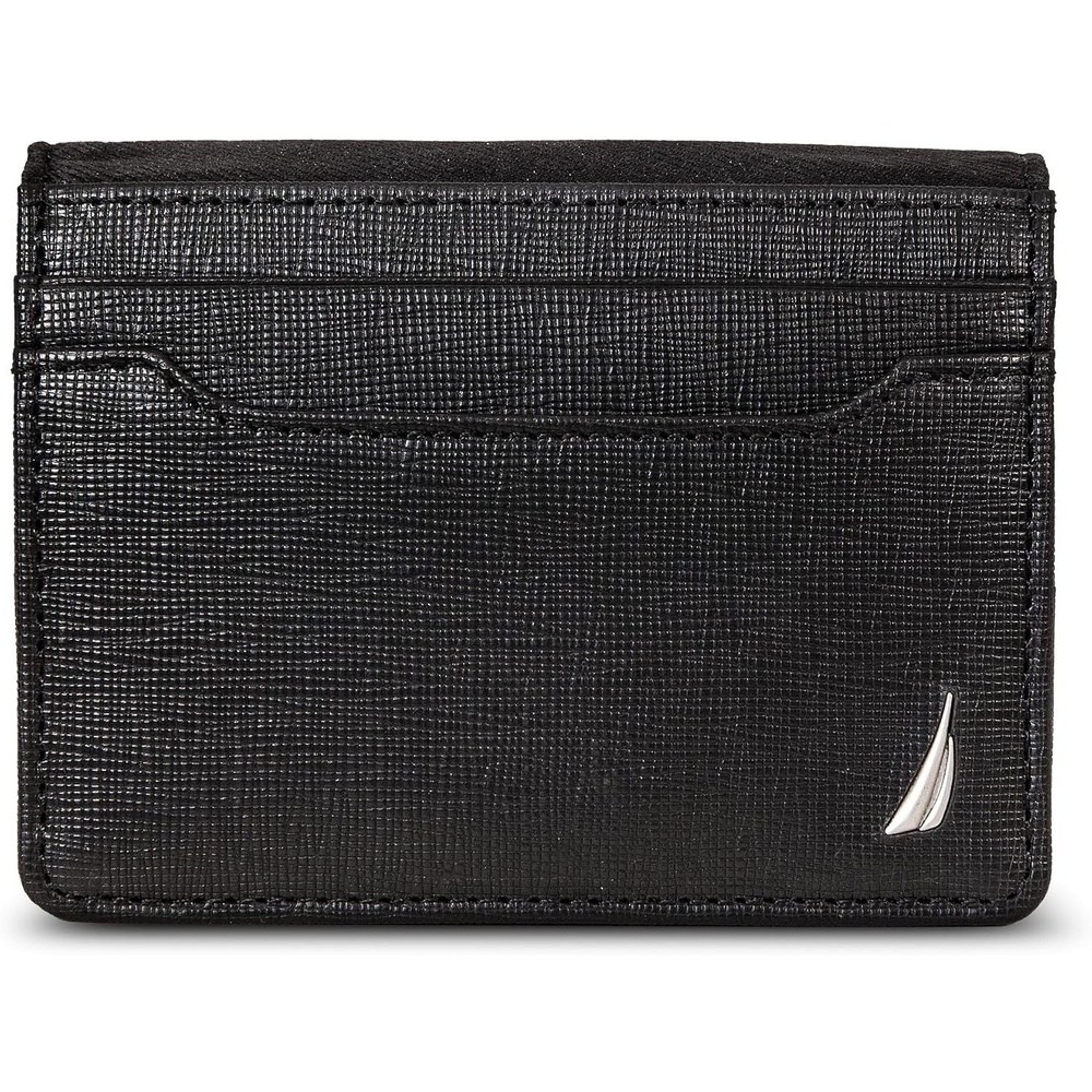 image:imageNautica Mens Slim Wallet  Card Case  RFID Blocking  ID Window  Minimalist  Lightweight  Genuine LeatherSaffiano  Black