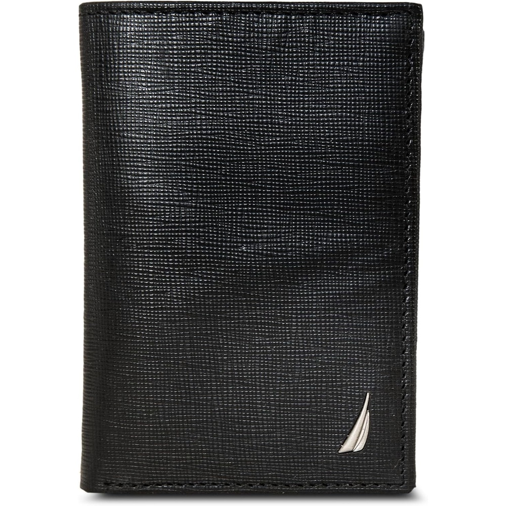 image:imageNautica Mens Trifold Wallet  RFID Blocking Protection  ID Window  Card Slots  Genuine Leather  DurableSaffiano  Black