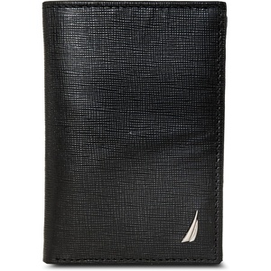 Nautica Men’s Trifold Wallet | RFID Blocking Protection | ID Window | Card Slots | Genuine Leather | Durable(Saffiano – Black)