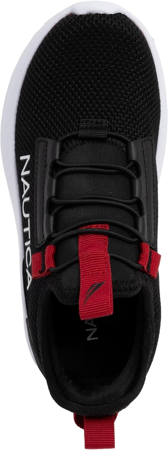 image:imageNautica Kids Boys and Girls Athletic SlipOn Sneakers Lightweight Bungee Running Shoes for Toddler Little Kid and Big KidBlack Red Sable