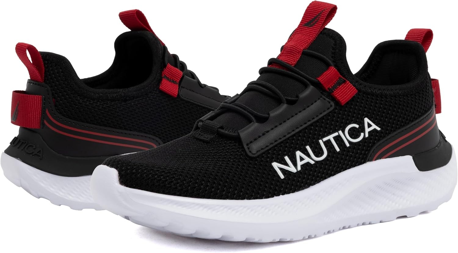 image:imageNautica Kids Boys and Girls Athletic SlipOn Sneakers Lightweight Bungee Running Shoes for Toddler Little Kid and Big KidBlack Red Sable