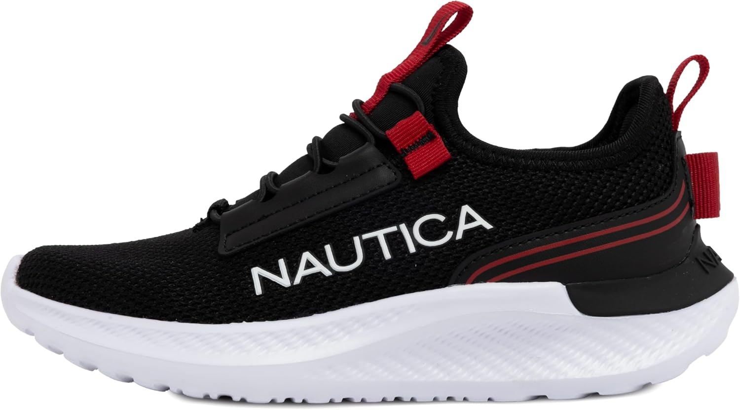 image:imageNautica Kids Boys and Girls Athletic SlipOn Sneakers Lightweight Bungee Running Shoes for Toddler Little Kid and Big KidBlack Red Sable