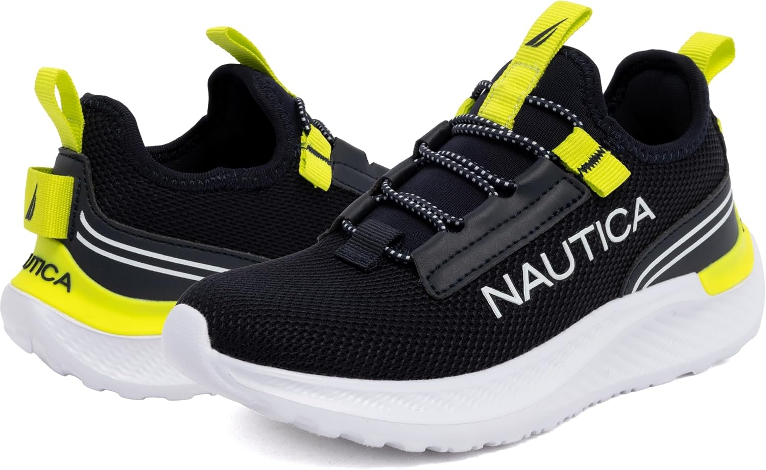 image:imageNautica Kids Boys and Girls Athletic SlipOn Sneakers Lightweight Bungee Running Shoes for Toddler Little Kid and Big KidNavy Lime Sable